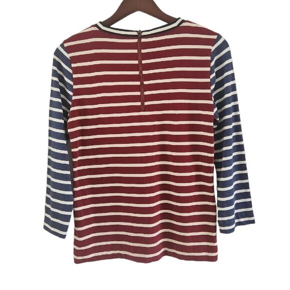 J Crew Mixed Stripe Blue Red 3/4 Sleeve Zipper Back Size Small Womens - Picture 5 of 6